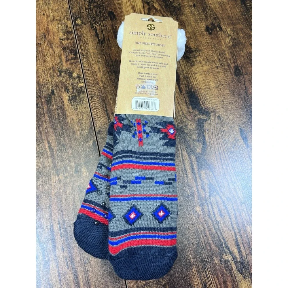 Camper Socks by Simply Southern Knit‎ Sherpa Lined One Size Fits Most Pink Gray